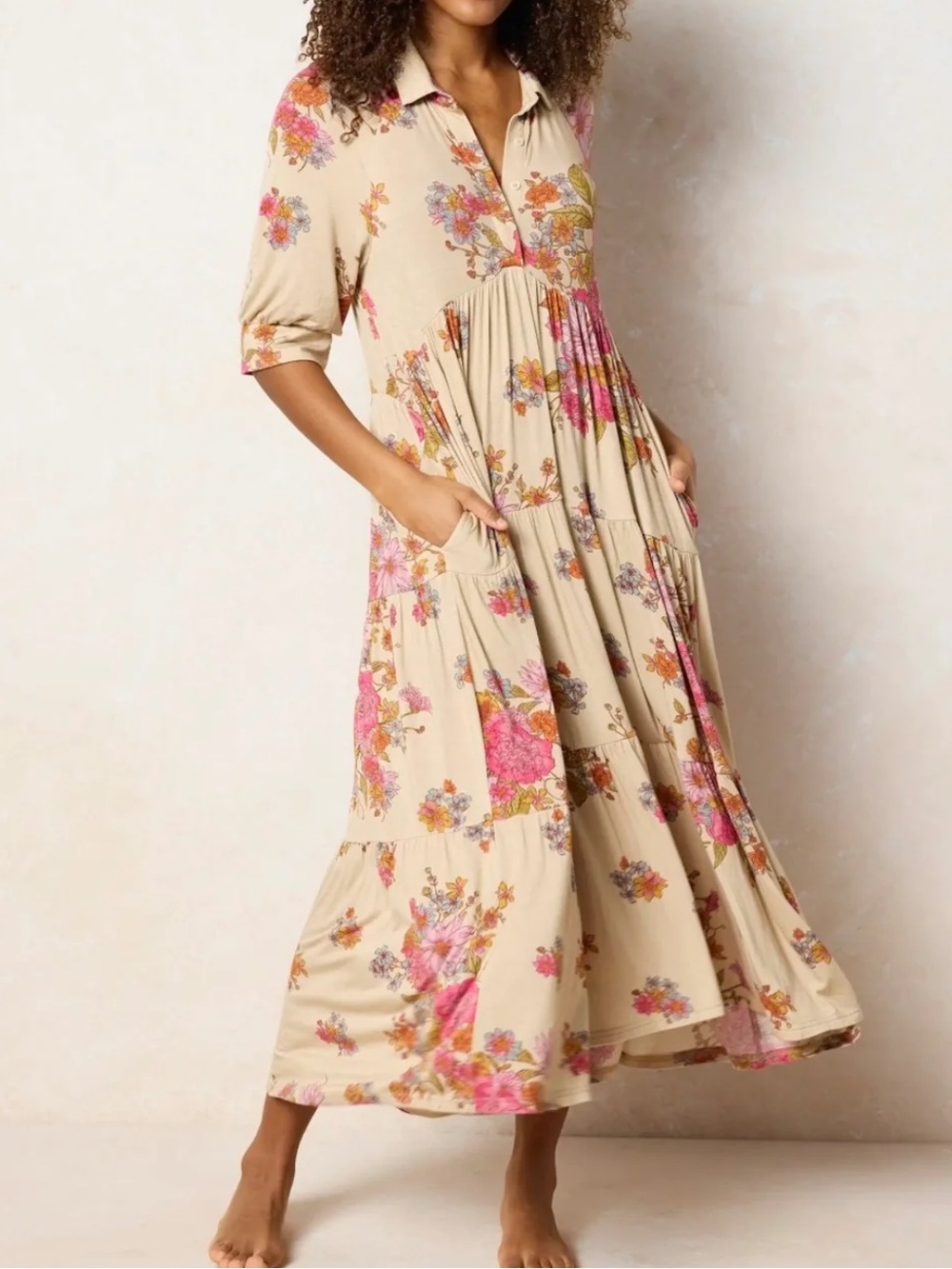 Natural Life Rebecca Butter Soft Midi Dress in English Garden Womens Medium New